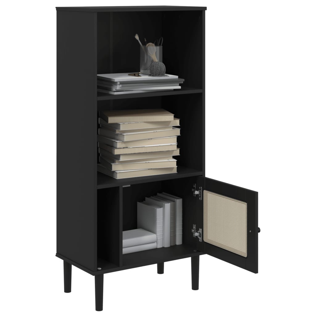 Bücherschrank SENJA Rattan-Look Schwarz 60x35x130cm Kiefernholz - Pazzar.ch
