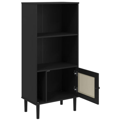 Bücherschrank SENJA Rattan-Look Schwarz 60x35x130cm Kiefernholz - Pazzar.ch