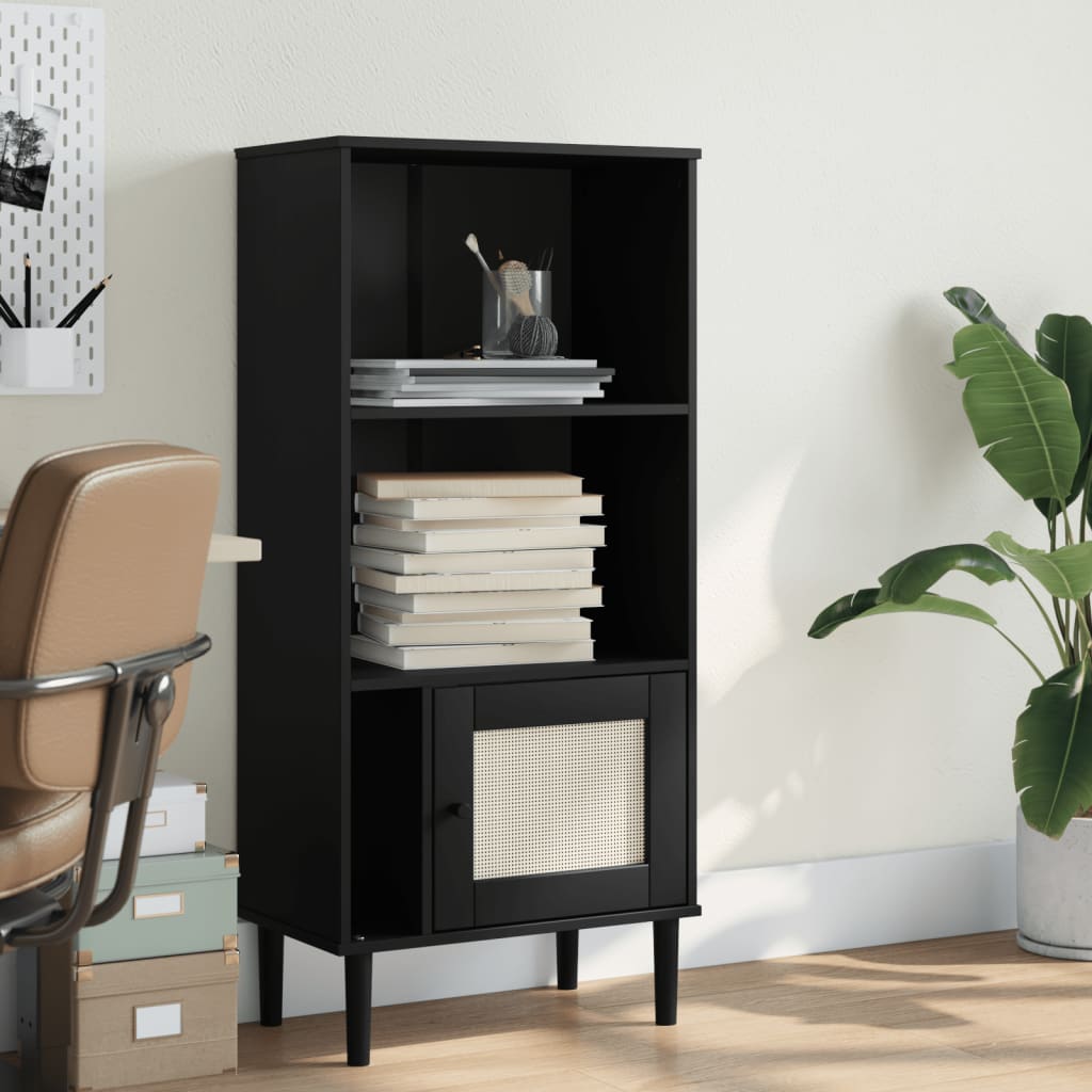 Bücherschrank SENJA Rattan-Look Schwarz 60x35x130cm Kiefernholz - Pazzar.ch