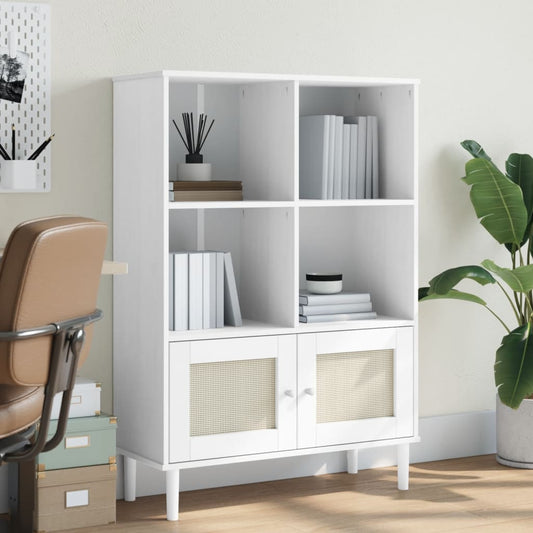 Bücherschrank SENJA Rattan-Look Weiß 90x35x130 cm Kiefernholz - Pazzar.ch