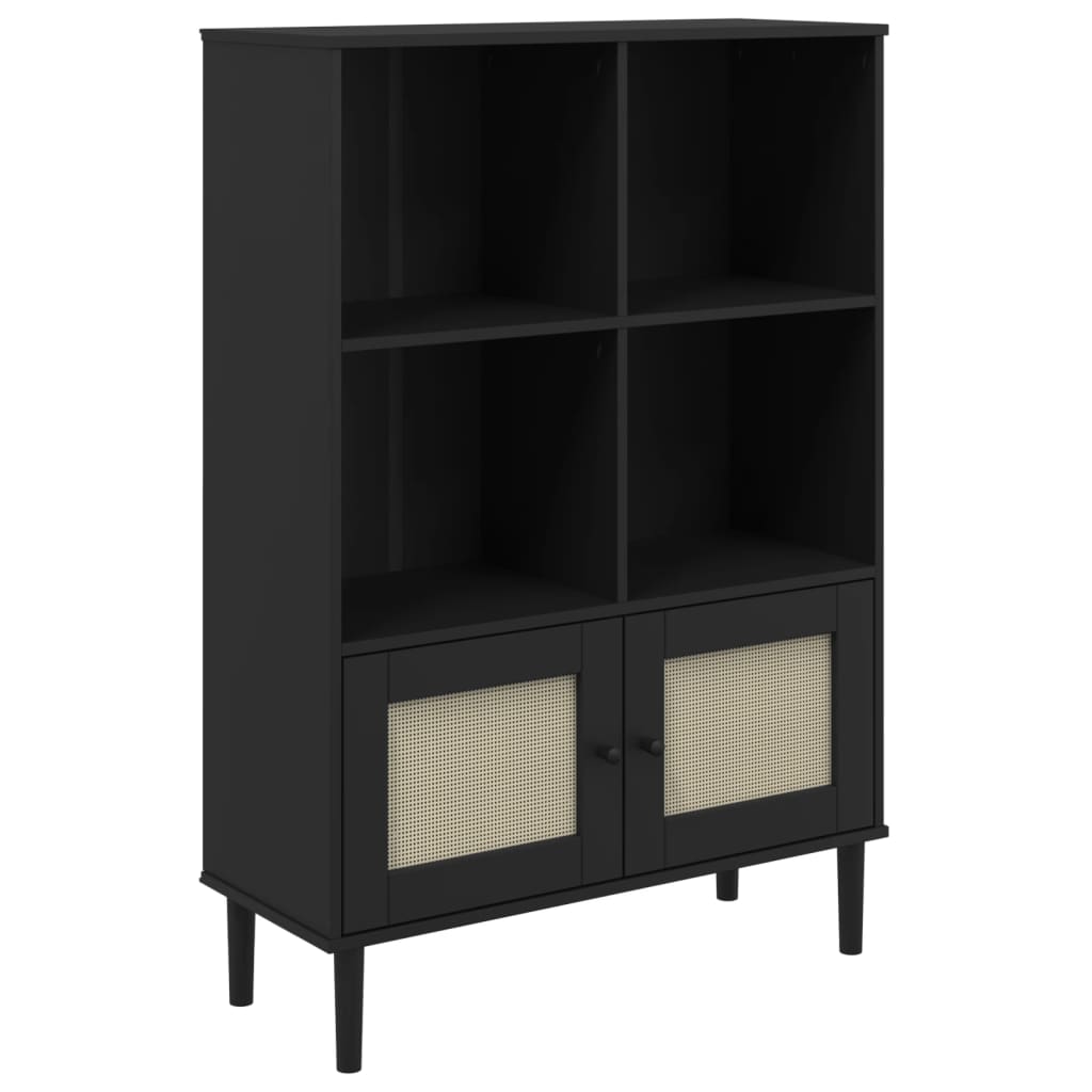 Bücherschrank SENJA Rattan-Look Schwarz 90x35x130cm Kiefernholz - Pazzar.ch