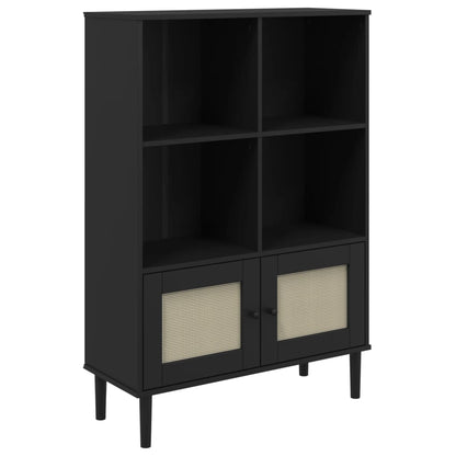 Bücherschrank SENJA Rattan-Look Schwarz 90x35x130cm Kiefernholz - Pazzar.ch