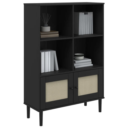 Bücherschrank SENJA Rattan-Look Schwarz 90x35x130cm Kiefernholz - Pazzar.ch