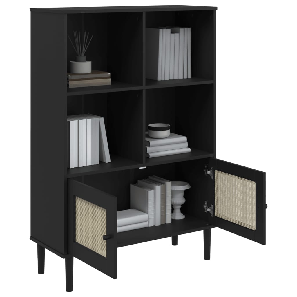Bücherschrank SENJA Rattan-Look Schwarz 90x35x130cm Kiefernholz - Pazzar.ch