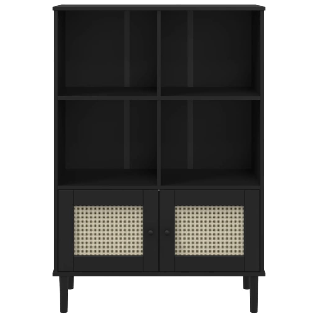 Bücherschrank SENJA Rattan-Look Schwarz 90x35x130cm Kiefernholz - Pazzar.ch