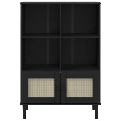 Bücherschrank SENJA Rattan-Look Schwarz 90x35x130cm Kiefernholz - Pazzar.ch
