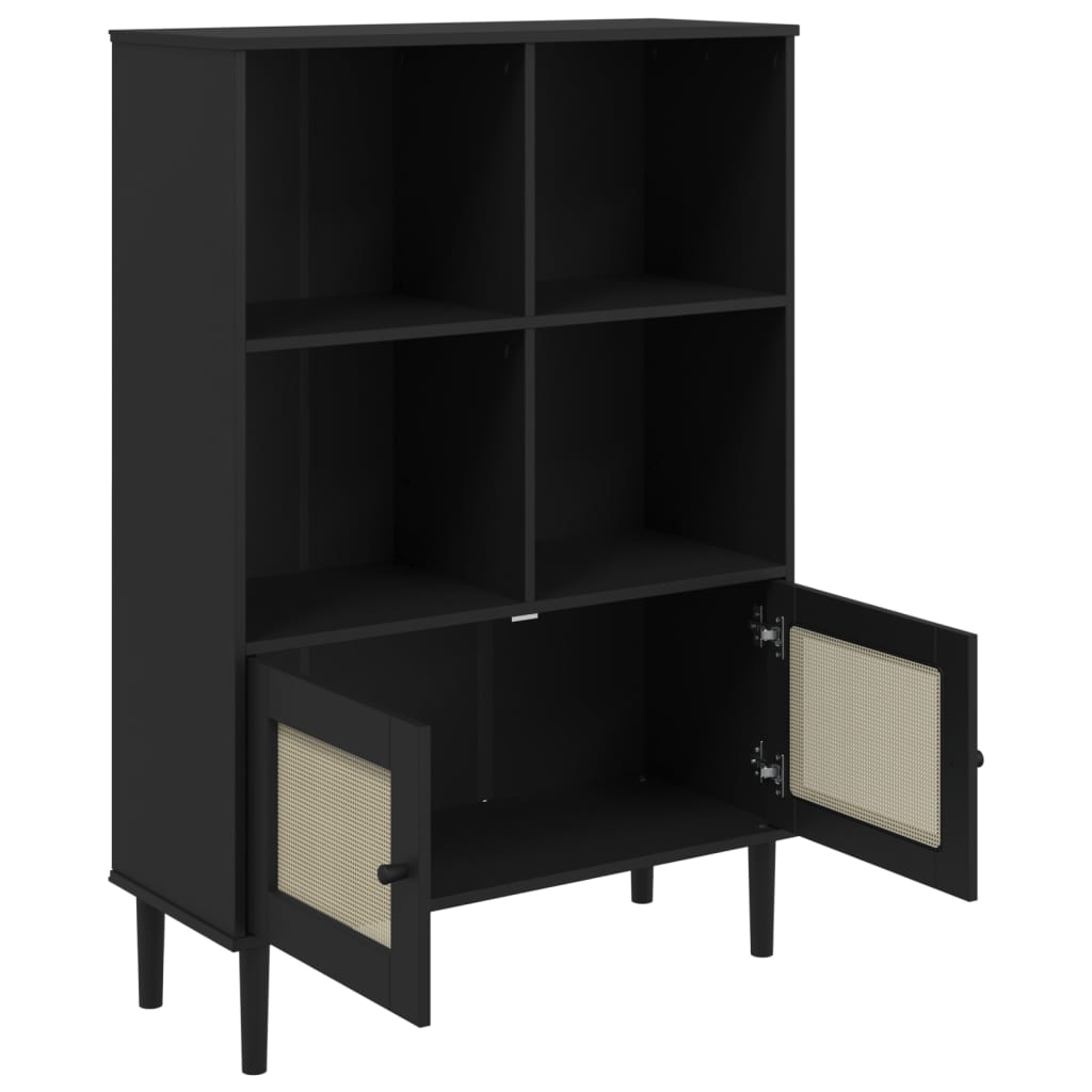 Bücherschrank SENJA Rattan-Look Schwarz 90x35x130cm Kiefernholz - Pazzar.ch