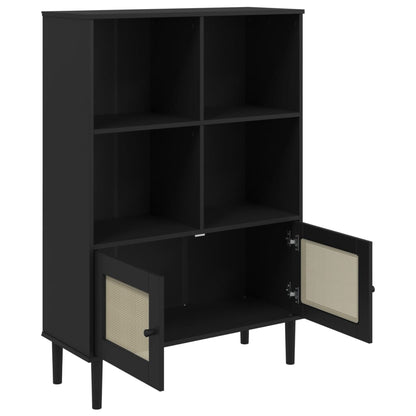 Bücherschrank SENJA Rattan-Look Schwarz 90x35x130cm Kiefernholz - Pazzar.ch