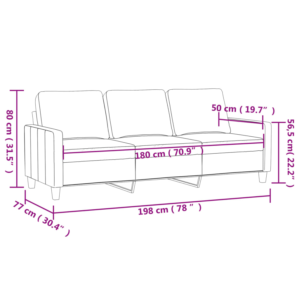 3-Sitzer-Sofa Hellgrau 180 cm Samt