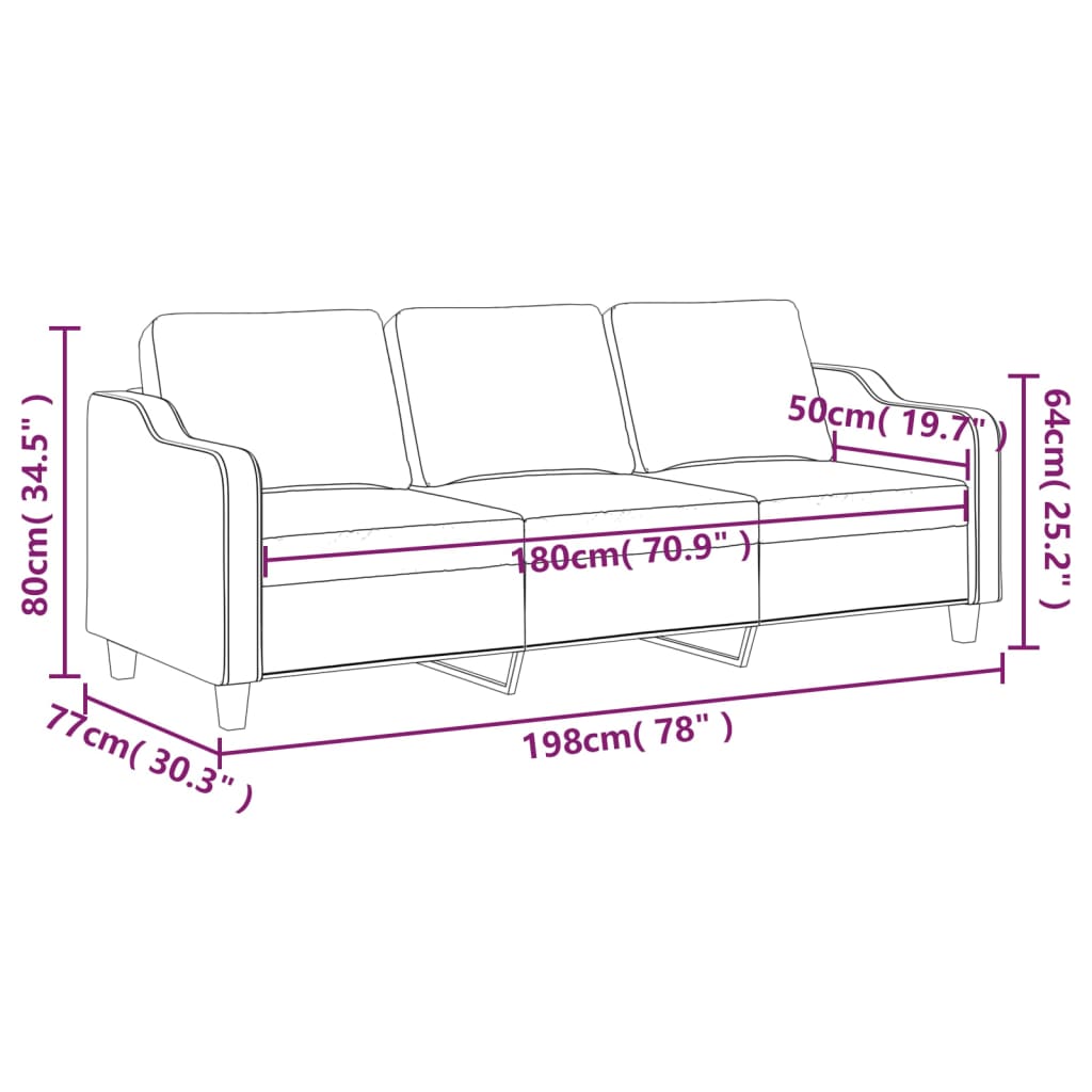 3-Sitzer-Sofa Schwarz 180 cm Stoff