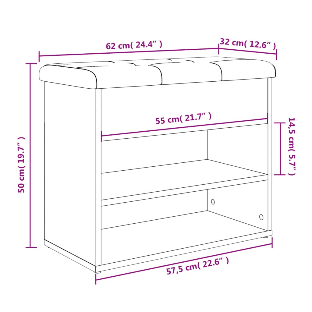 Schuhbank Schwarz 62x32x50 cm Holzwerkstoff - Pazzar.ch