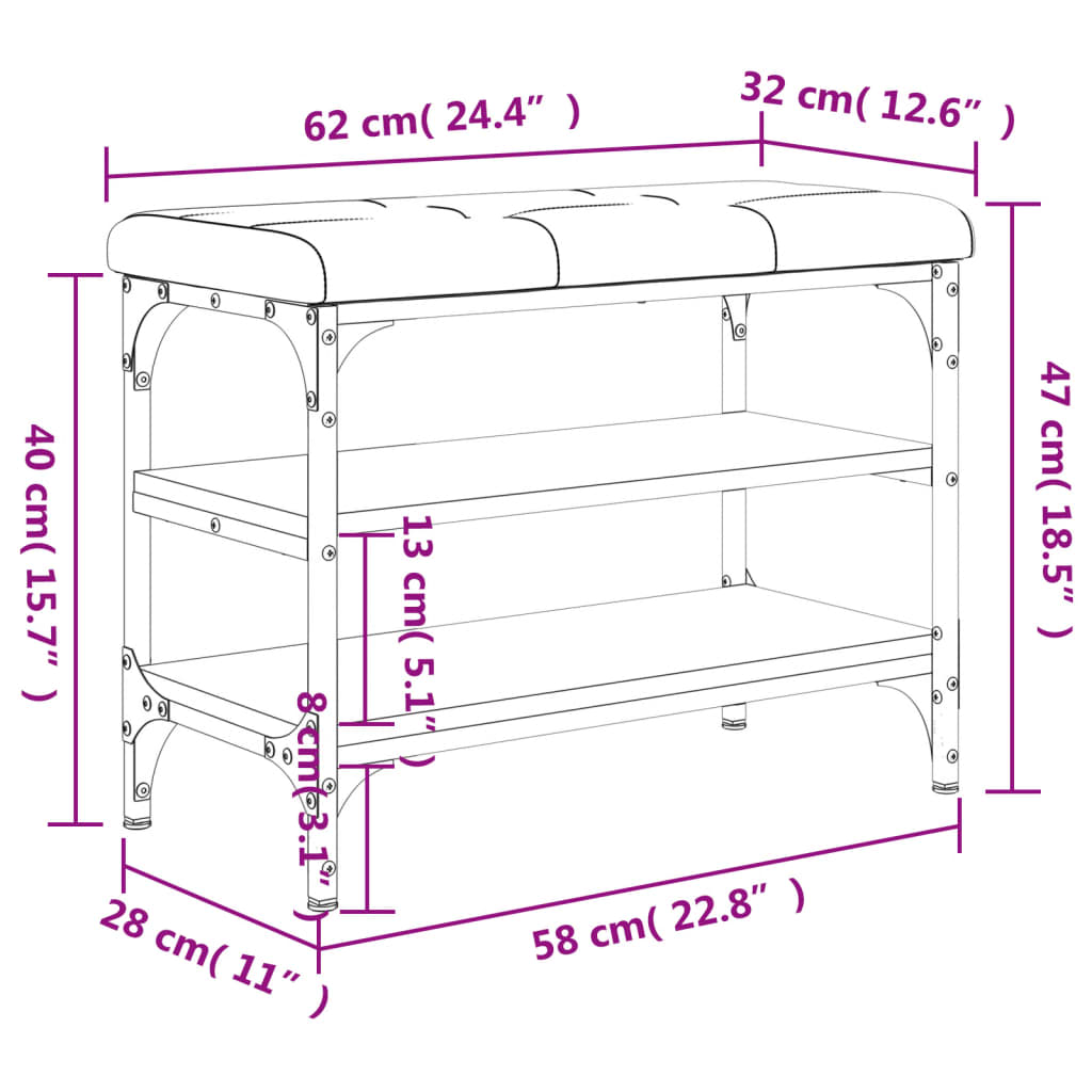 Schuhbank Räuchereiche 62x32x47 cm Holzwerkstoff - Pazzar.ch
