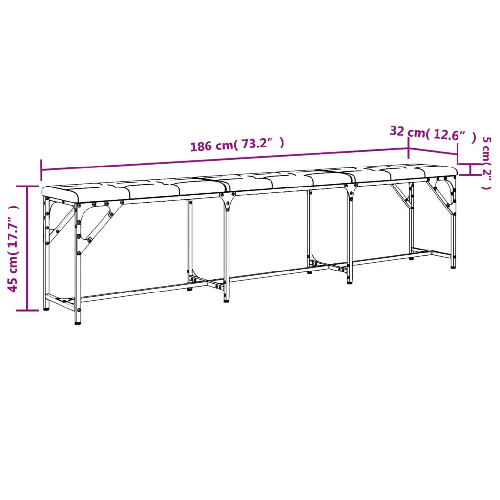 Essbank Hellgrau 186x32x45 cm Stahl und Stoff - Pazzar.ch