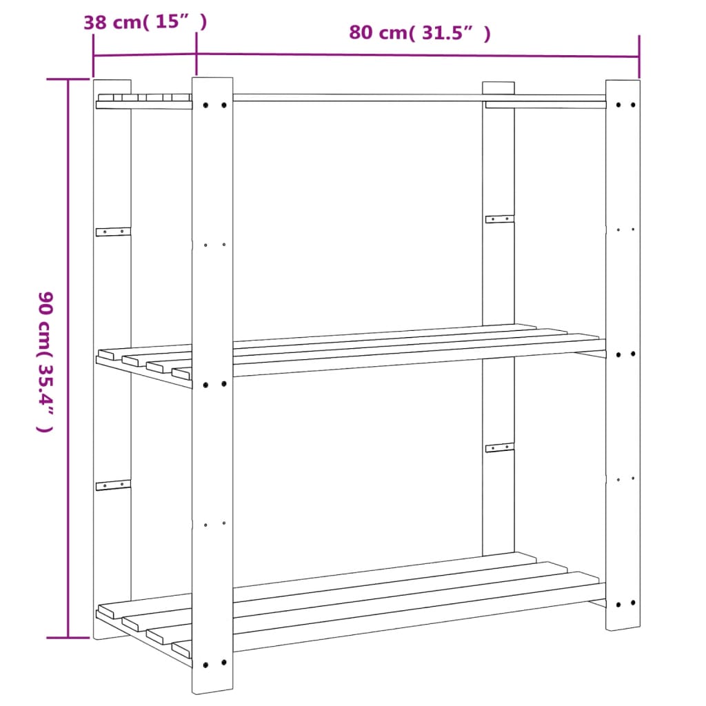 Lagerregal mit 3 Böden Braun 80x38x90 cm Massivholz Kiefer - Pazzar.ch