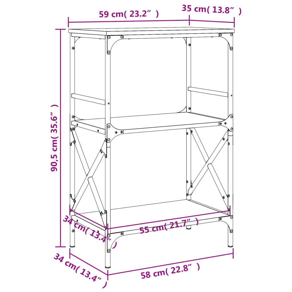 Bücherregal 3 Böden Grau Sonoma 59x35x90,5 cm Holzwerkstoff - Pazzar.ch