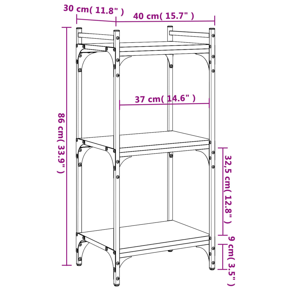 Bücherregal 3 Böden Braun Eichen-Optik 40x30x86cm Holzwerkstoff - Pazzar.ch