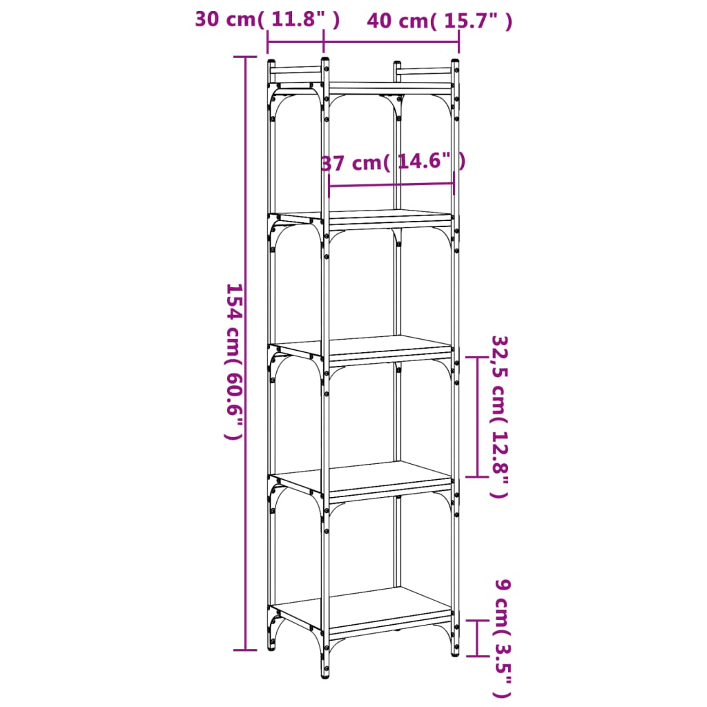 Bücherregal 5 Böden Räuchereiche 40x30x154 cm Holzwerkstoff - Pazzar.ch