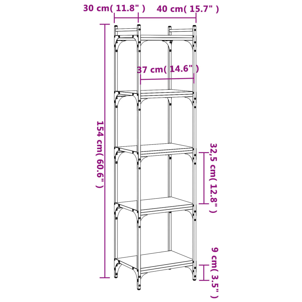 Bücherregal 5 Böden Grau Sonoma 40x30x154 cm Holzwerkstoff - Pazzar.ch