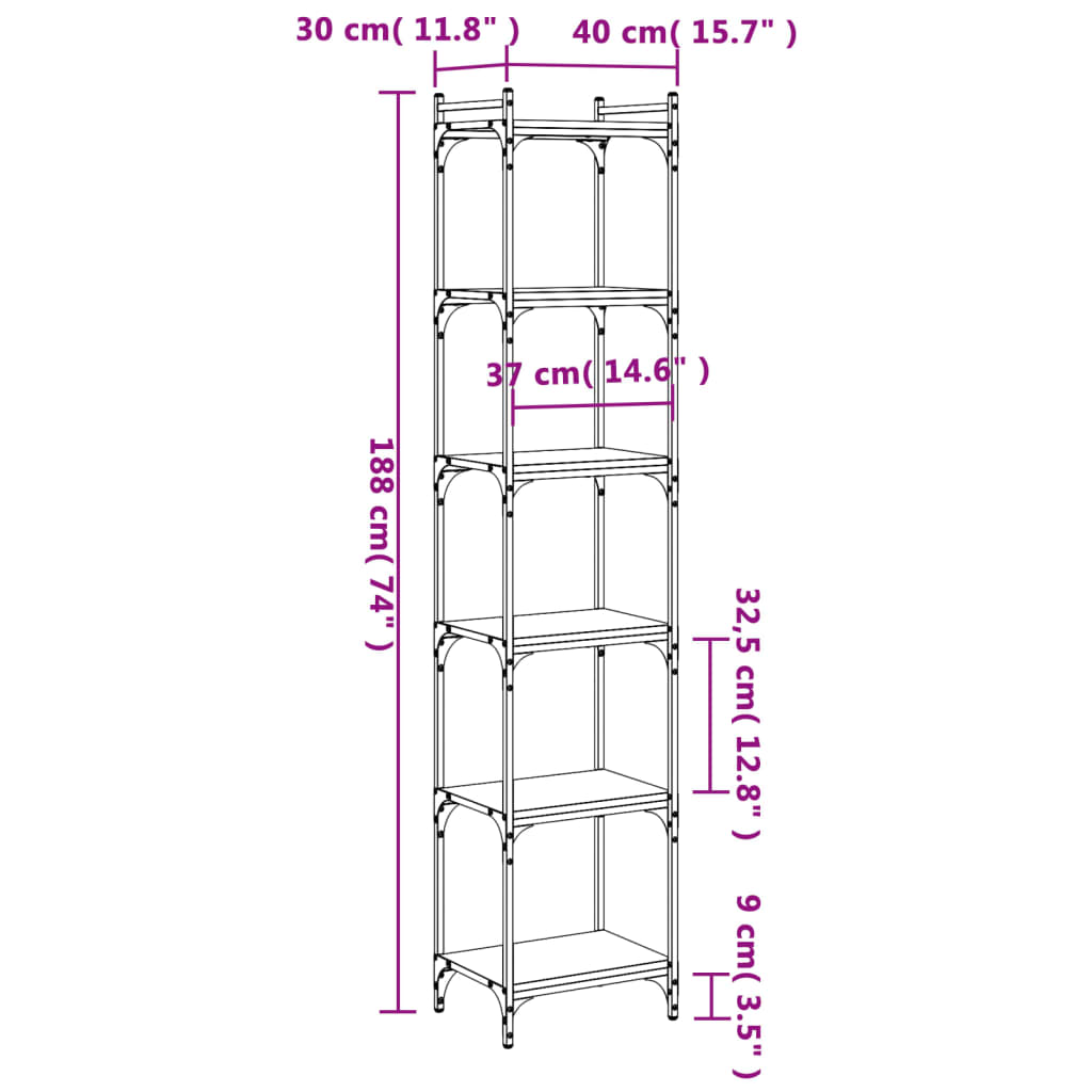 Bücherregal 6 Böden Braun Eiche-Optik 40x30x188cm Holzwerkstoff - Pazzar.ch