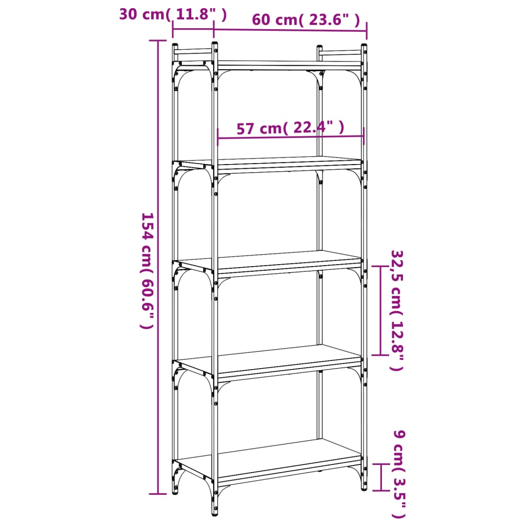 Bücherregal 5 Böden Räuchereiche 60x30x154 cm Holzwerkstoff - Pazzar.ch