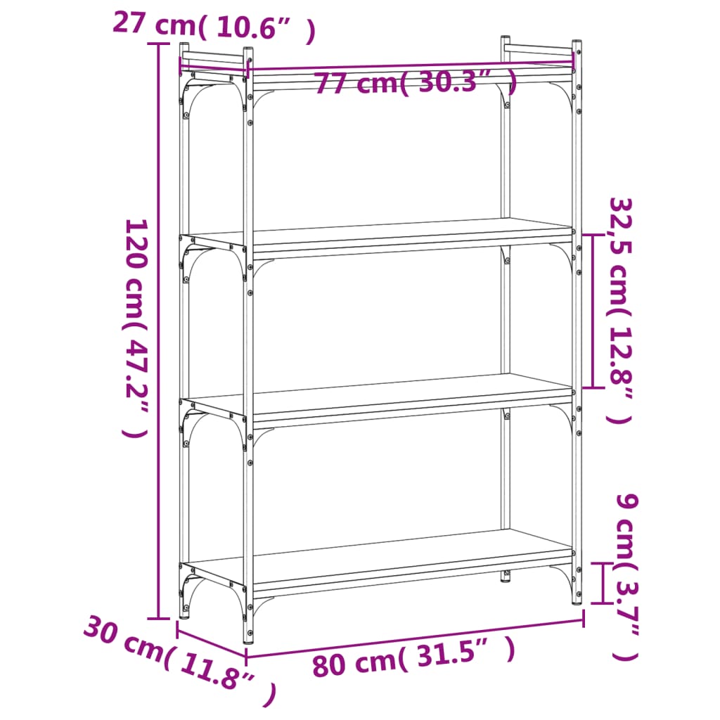 Bücherregal 4 Böden Braun Eiche-Optik 80x30x120cm Holzwerkstoff - Pazzar.ch