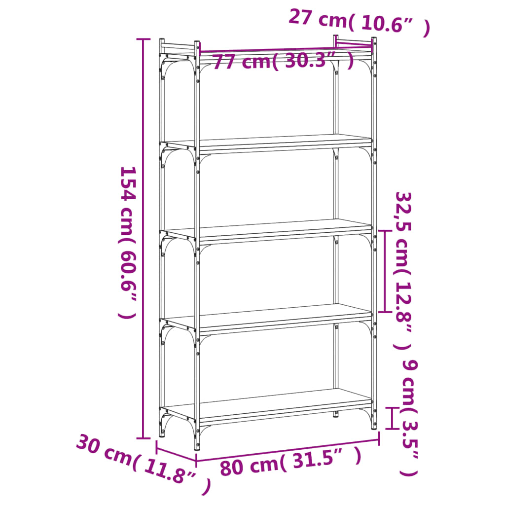 Bücherregal 5 Böden Räuchereiche 80x30x154 cm Holzwerkstoff - Pazzar.ch