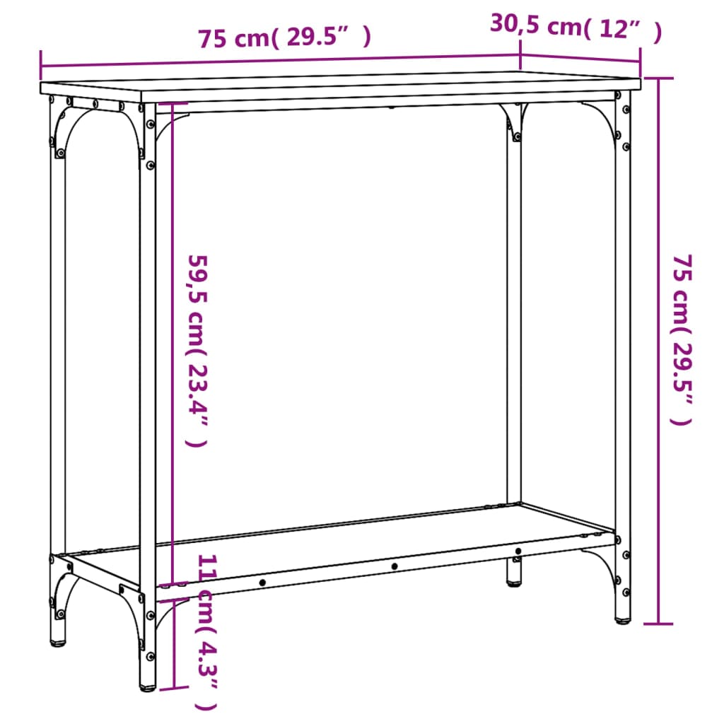 Konsolentisch Grau Sonoma 75x30,5x75 cm Holzwerkstoff - Pazzar.ch