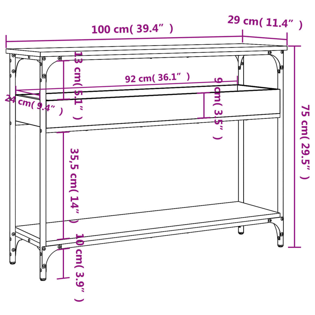Konsolentisch mit Ablage Braun Eichen-Optik 100x29x75cm - Pazzar.ch