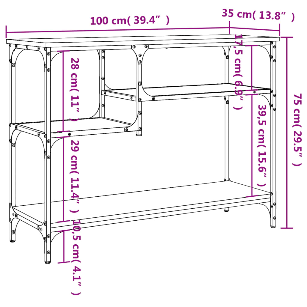 Konsolentisch mit Ablagen Grau Sonoma 100x35x75 cm - Pazzar.ch
