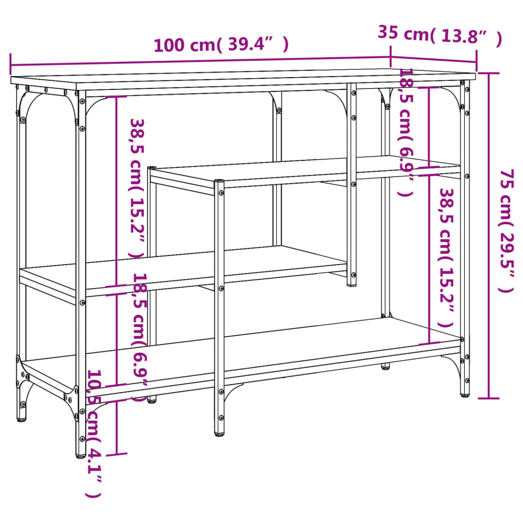 Konsolentisch mit Ablagen Grau Sonoma 100x35x75 cm - Pazzar.ch