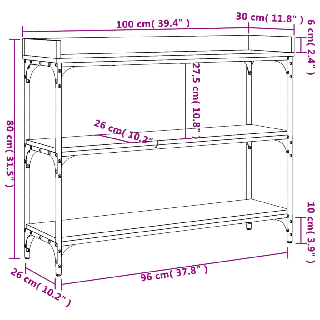 Konsolentisch mit Ablagen Braun Eichen-Optik 100x30x80 cm - Pazzar.ch