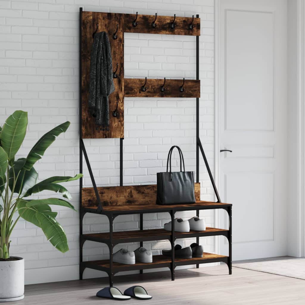 Kleiderständer mit Schuhablage Räuchereiche 100x40x184 cm - Pazzar.ch