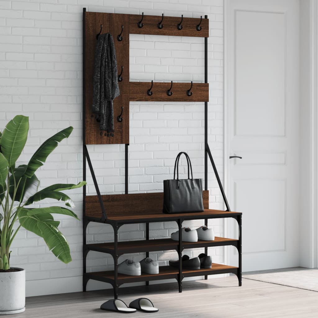 Kleiderständer mit Schuhablage Braun Eichen-Optik 100x40x184 cm - Pazzar.ch
