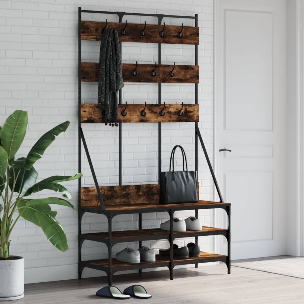 Kleiderständer mit Schuhablage Räuchereiche 100x40x184 cm - Pazzar.ch