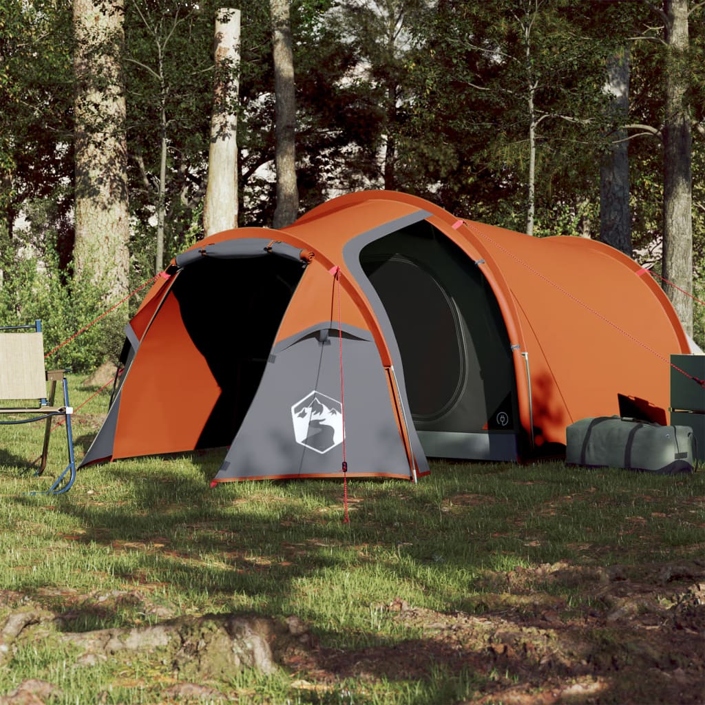 Campingzelt 3 Personen Grau & Orange 370x185x116 cm 185T Taft - Pazzar.ch
