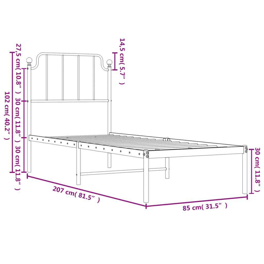 Bettgestell mit Kopfteil Metall Schwarz 80x200 cm - Pazzar.ch