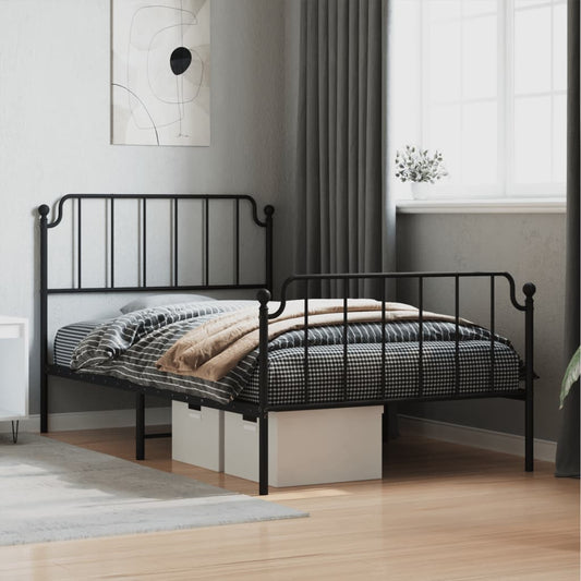 Bettgestell mit Kopf- und Fußteil Metall Schwarz 107x203 cm - Pazzar.ch