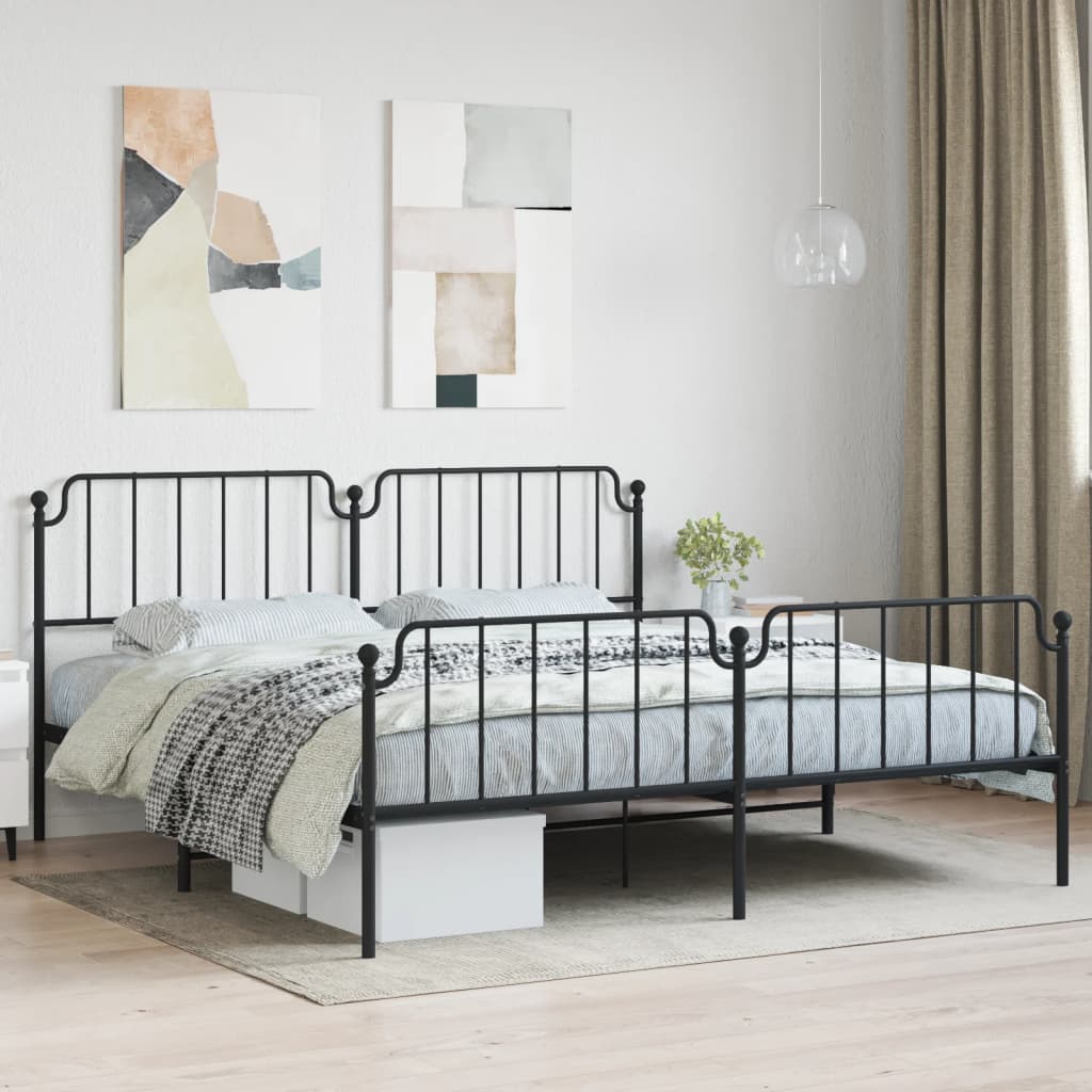 Bettgestell mit Kopf- und Fußteil Metall Schwarz 193x203 cm - Pazzar.ch