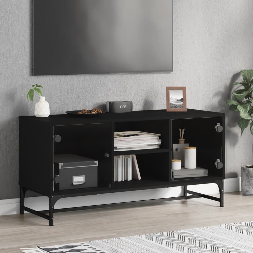 TV-Schrank mit Glastüren Schwarz 102x37x50 cm - Pazzar.ch