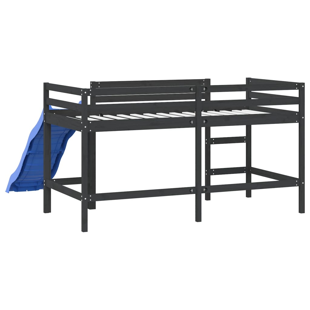 Kinderhochbett mit Rutsche Schwarz 80x200 cm Massivholz Kiefer - Pazzar.ch