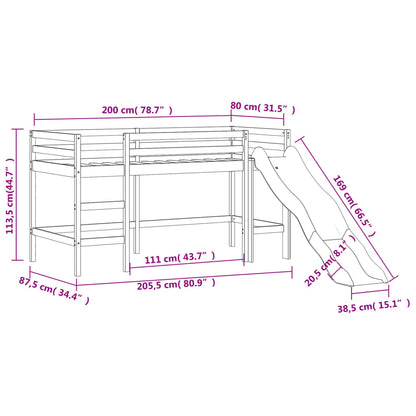 Kinderhochbett mit Rutsche Schwarz 80x200 cm Massivholz Kiefer - Pazzar.ch