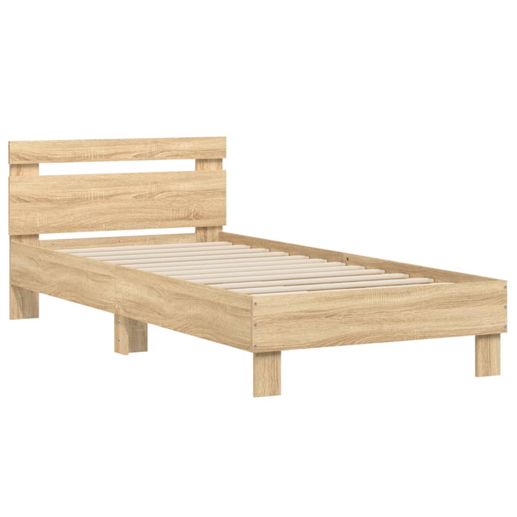 Bettgestell mit Kopfteil Sonoma-Eiche 90x190 cm Holzwerkstoff - Pazzar.ch