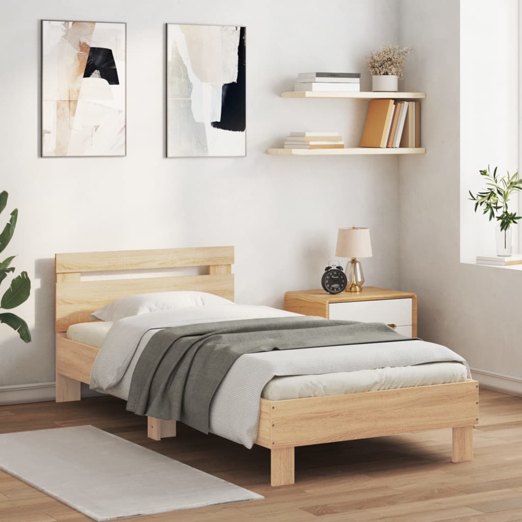 Bettgestell mit Kopfteil Sonoma-Eiche 90x190 cm Holzwerkstoff - Pazzar.ch
