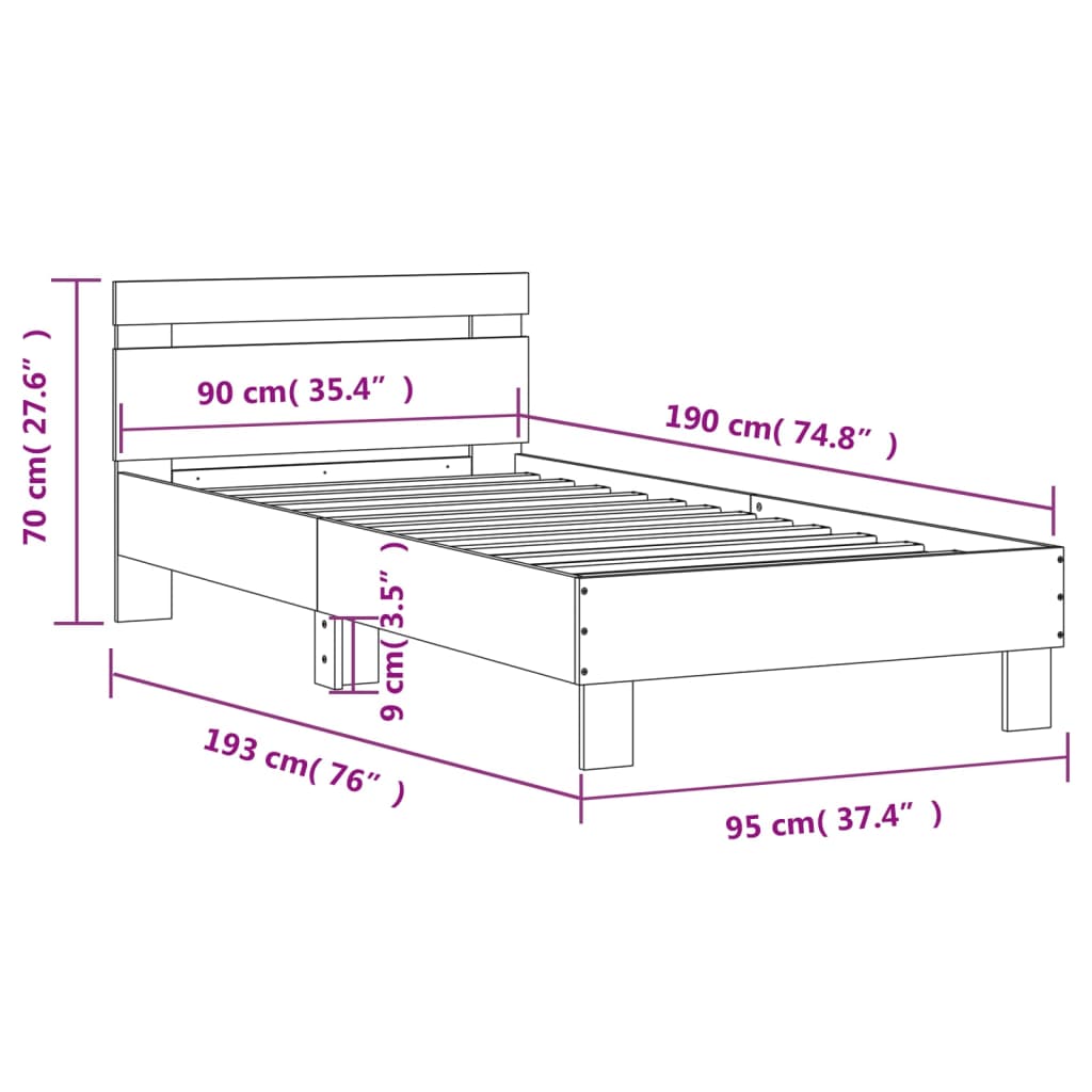 Bettgestell mit Kopfteil Sonoma-Eiche 90x190 cm Holzwerkstoff - Pazzar.ch