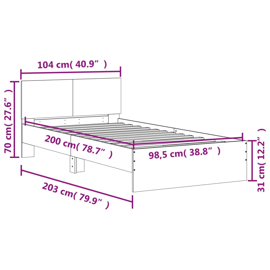 Bettgestell mit Kopfteil Braun Eichen-Optik 100x200 cm - Pazzar.ch