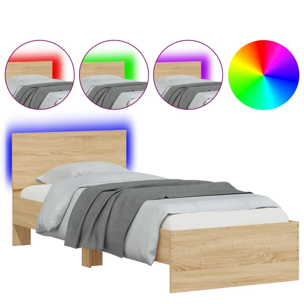 Bettgestell mit Kopfteil und LED-Leuchten Sonoma-Eiche 90x200cm - Pazzar.ch