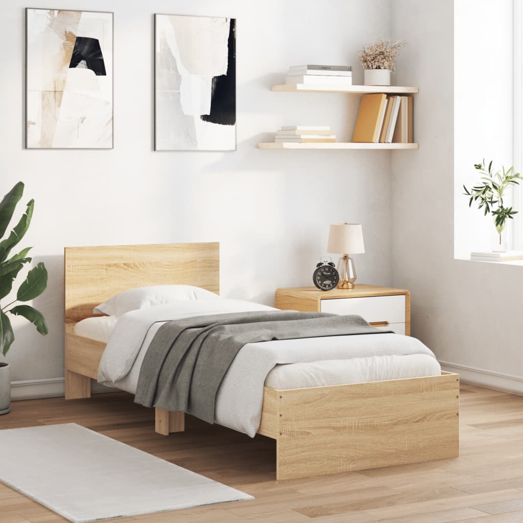 Bettgestell mit Kopfteil und LED-Leuchten Sonoma-Eiche 90x200cm - Pazzar.ch