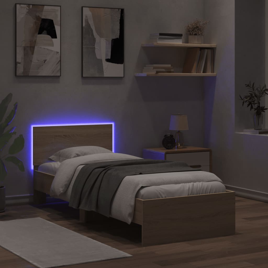 Bettgestell mit Kopfteil und LED-Leuchten Sonoma-Eiche 90x200cm - Pazzar.ch
