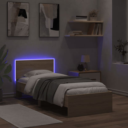 Bettgestell mit Kopfteil und LED-Leuchten Sonoma-Eiche 90x200cm - Pazzar.ch