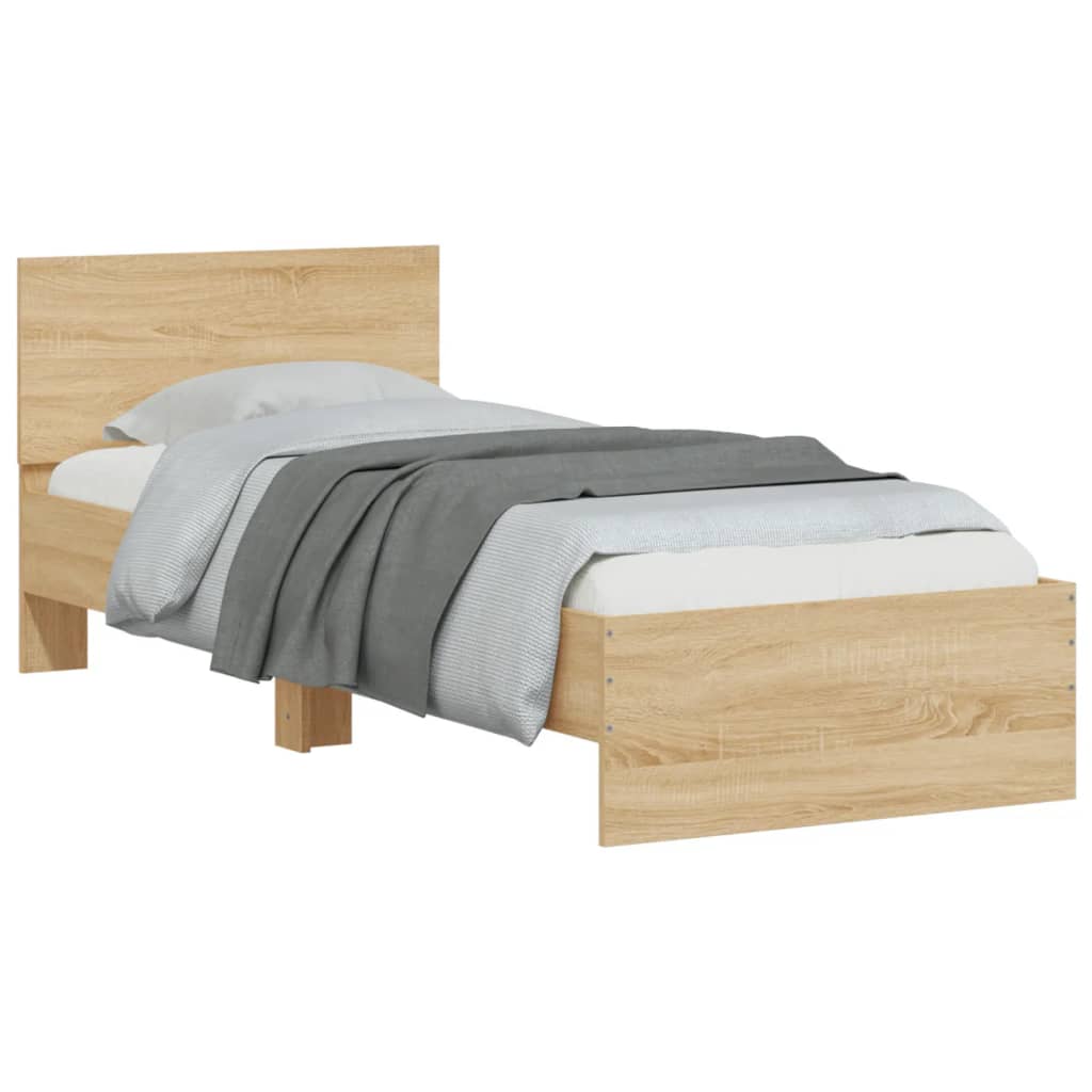 Bettgestell mit Kopfteil und LED-Leuchten Sonoma-Eiche 90x200cm - Pazzar.ch